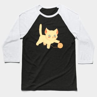 Funny And Cute Cat With A Ball Of Wool Baseball T-Shirt